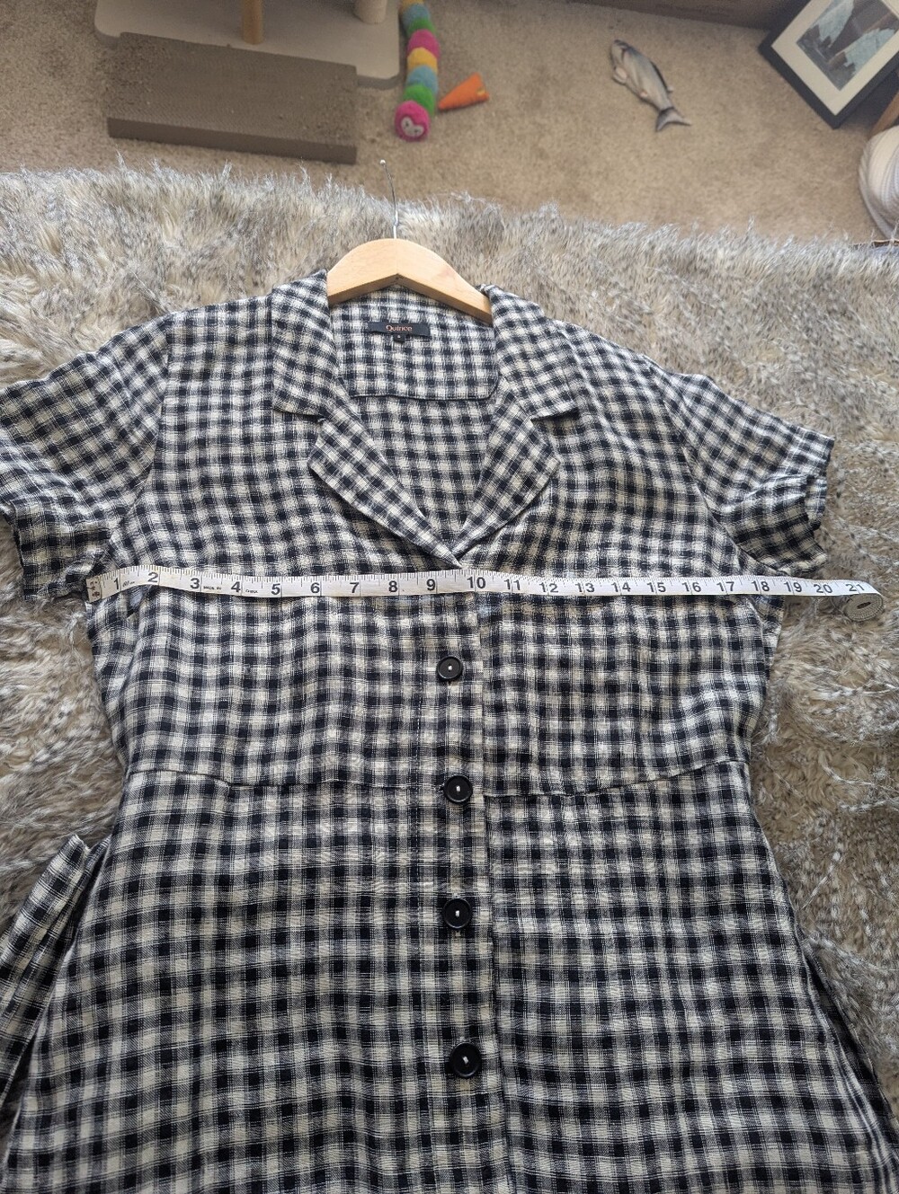 Quince Black & White Gingham Button-Front Dress - Picture 6 of 10